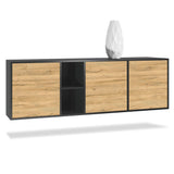 Vladon Buffet Armoire Cuba, Corps en Noir Mat/Façades en Chêne Nature