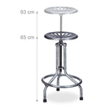 Relaxdays Tabouret de Bar Industriel, Hauteur réglable, Rotatif, Rétro, Extérieur, Métal, 93 x 43 x 43 cm, Gris/Argenté