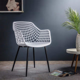 IDIMEX Lot de 4 chaises Lucia pour Salle à Manger ou Cuisine au Design Retro avec accoudoirs, Coque en Plastique Blanc et 4 Pieds en métal laqué Noir