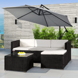 Juskys Salon de Jardin en polyrotin Lounge Punta Cana M, résistant aux intempéries - avec canapé 3 Places, Tabouret, Table & Coussins 3-4 Personnes Ensemble de Meubles de Jardin Noir/crème