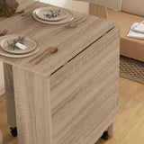 HOMCOM Table à Manger Pliante Mobile sur roulettes avec 2 Plateaux rabattables et 2 étagères intégrées - 140 x 80 x 74 cm Naturel