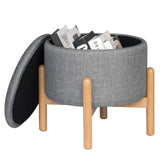 eSituro SOM0113 Tabouret Pouf Rond de Rangement avec Couvercle Amovible,Tabouret Coffre en Tissu et Bois Massif Gris Clair