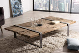 MACABANE Table Basse Bois Massif cerclée métal, 169x94x16