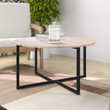 Table basse ronde pour salon avec pieds en métal, noir + chêne blanc.