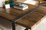 MACABANE Table Basse Multi-Planches Bois Massif cerclée métal, 169x94x16