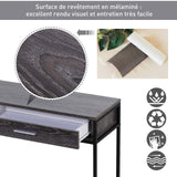 Homcom Console Table d'appoint Design Industriel dim. 120L x 30l x 81H cm 2 tiroirs étagère Acier Noir Panneaux Particules Bois Gris