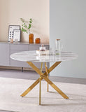 SWEET DECO Table À Manger ALIA Ronde Marbre Structure Acier agentée (Marbre/Dorée/Ronde, 120x120x76 cm)