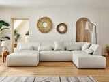Lisa Design - Onyx - canapé panoramique d'angle Droit 7 Places - en Tissu - Beige