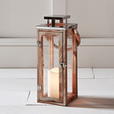 Lights4fun Grande Lanterne en Bois avec Bougie LED à Piles et Anse en Corde, 34cm