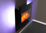 Cheminée électrique murale Egton, vitre bombée noire, 1 & 2 kW, Télécommande programmable 7 jours (L 910 mm x H 580 mm x P 180 mm)