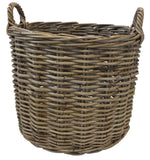 Grand panier de rangement rond en rotin gris