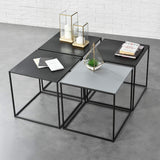 [en.casa] Set de 4 Tables Basses de Salon en Métal Style Industriel avec Étagère de Rangement 4 x 45 x 45 x 45 cm Noir et Gris