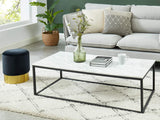 HOMIFAB Table Basse rectangulaire 120 cm en marbre Blanc et Pieds en métal Noir - Collection Telma.