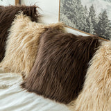 MIULEE Lot de 2 Housse de Coussin de Canapé en Fausse Fourrure Deluxe Décoratif Maison Chambre Lit Super Doux Peluche Mongolie Taie d'oreiller 45X45cm Chocolat