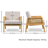 Abician Fauteuil de Salon en Bois et en Tissu Chaise de Rotin Relax avec Coussins Rembourrés pour Salon Chambre Vérandas Beige/1
