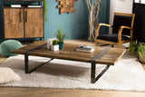 MACABANE Table Basse Multi-Planches Bois Massif cerclée métal, 169x94x16