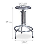Relaxdays Tabouret de Bar Industriel, Hauteur réglable, Rotatif, Rétro, Extérieur, Métal, 93 x 43 x 43 cm, Gris/Argenté