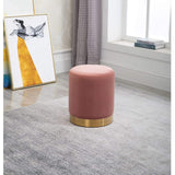 IDIMEX Pouf Ottoman Omero Bout de canapé Repose Pieds Tabouret Rond avec Base en métal doré, siège avec Assise rembourrée en Velours cuivre Rose