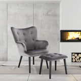 WOLTU SKS22dgr Fauteuil de détente Fauteuil Relaxant en Velours et Bois Massif Fauteuil TV avec Tabouret Repose-Pieds,Gris Foncé