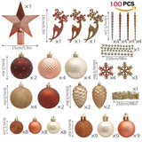 Valery Madelyn 100pcs Boules de Noël Ornements 3-8cm, décoration de Boules de Noël incassables en cuivre et en Plastique doré, Cadeaux de pendentifs de Sapin de Noël (Woodland)