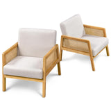 Abician Fauteuil de Salon en Bois et en Tissu Chaise de Rotin Relax avec Coussins Rembourrés pour Salon Chambre Vérandas Beige/1