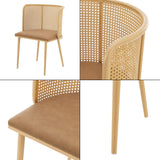 [en.casa] Lot de 2 Chaises de Salle à Manger Cuisine Design Siège Simili Dossier Rotin Pieds en Métal 75 x 52 x 49 cm Marron Effet Bois
