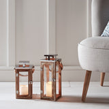 Lights4fun Grande Lanterne en Bois avec Bougie LED à Piles et Anse en Corde, 34cm