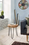 FineBuy Table d'appoint Bois Massif/Métal Acacia 35 x 46 x 35 cm Table Basse Salon | Bout de canapé est - Table de téléphone - Table en Bois Rond