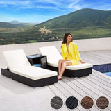 TecTake 403088 2X Chaise Longue Bain de Soleil + Table, en Aluminium et Résine Tressée + Deux Set de Housses + Housse de Protection, Gris