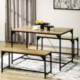 HOMCOM Ensemble Table à Manger et 2 bancs Structure Acier Table pour 4 Personnes 120 x 70 x 75 cm Banc 100 x 30 x 45 cm pour Cuisine Salle à Manger Salon Naturel et Noir