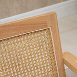 HOMCOM Fauteuil Lounge Chaise en Rotin avec Coussin - Dossier en cannage - Assise Profonde - accoudoirs - Structure Bois hévéa - Aspect Lin Beige
