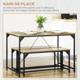 HOMCOM Ensemble Table à Manger et 2 bancs Structure Acier Table pour 4 Personnes 120 x 70 x 75 cm Banc 100 x 30 x 45 cm pour Cuisine Salle à Manger Salon Naturel et Noir