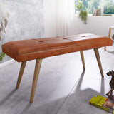 FineBuy bois massif cuir banque 117 x 51 x 38 cm style rétro | rembourré banc | Banc en cuir salle à manger brun | Petit banc de lit cuir véritable banc couloir