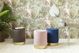 LIFA LIVING Pouf Salon en Velours 30 x 38 cm, Petit Tabouret Ottoman Vieux Rose avec Base en métal doré, pour la Chambre et la Cuisine