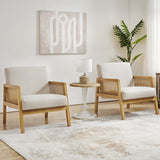 Abician Fauteuil de Salon en Bois et en Tissu Chaise de Rotin Relax avec Coussins Rembourrés pour Salon Chambre Vérandas Beige/1