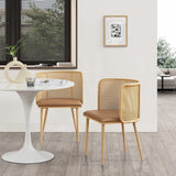 [en.casa] Lot de 2 Chaises de Salle à Manger Cuisine Design Siège Simili Dossier Rotin Pieds en Métal 75 x 52 x 49 cm Marron Effet Bois