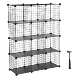 SONGMICS Armoire de Rangement, Étagère, Panneaux en Treillis, 4 Niveaux, 3 Rangs, Grande capacité, Maillet en Caoutchouc Offert, Dimensions 93 x 31 x 123 cm (L x l x H), Noir LPI34H