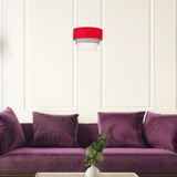 MiniSun Belle Abat-Jour pour Suspension de Plafond. Moderne - 3 Tambours en Cascade. Finition en Tissue Rouge, Gris et Blanc