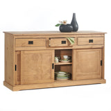 IDIMEX Buffet Savona bahut vaisselier Commode avec 3 tiroirs et 3 Portes coulissantes, en pin Massif lasuré Brun