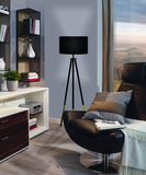 EGLO 49148 Lampe sur Pied, Acier, Textile, E27, 60 W, Noir, Bois