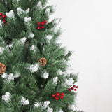 Sunjas Sapin de Noël Artificiel en PVC, avec Neige, Fruits Rouges, Ananas Véritables, Support en métal, Arbre pour Décoration de Noël (150cm, 400 Branches)