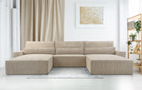 mb-moebel Grand canapé d'angle XXL en U panoramique lit Convertible avec Coffre 6/7 Places - en Tissu Velours côtelé - Salon & séjour – Denver U - Poso 04 (Marron)