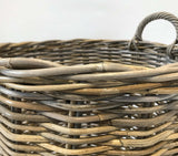 Grand panier de rangement rond en rotin gris