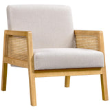 Abician Fauteuil de Salon en Bois et en Tissu Chaise de Rotin Relax avec Coussins Rembourrés pour Salon Chambre Vérandas Beige/1
