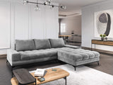 Windsor Canapé d'angle Droit Velours Convertible avec Coffre De Rangement, Deneb, 5 Places, Gris Clair, 315x212x87