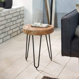 FineBuy Table d'appoint Bois Massif/Métal Acacia 35 x 46 x 35 cm Table Basse Salon | Bout de canapé est - Table de téléphone - Table en Bois Rond