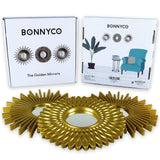 Miroir Murale 3 Pièces - BONNYCO | Miroir Rond pour Decoration Murale dans Maison, Salon et Chambre | Miroir Soleil Accrocher au Mur Original Cadeau Femme et Maman | Miroir Doré pour Décoration