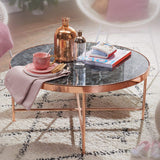 FineBuy Table Basse Rond 82,5 x 40 x 82,5 cm Apparence De Marbre Noir | Table d'appoint Conception Moderne | Table De Sofa Structure Métallique Cuivre | Table De Salon Grand Verre De Sécurité Acier
