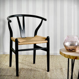 JARDIN DECO Chaise en Bouleau laqué Noir et Papier cordé