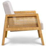 Abician Fauteuil de Salon en Bois et en Tissu Chaise de Rotin Relax avec Coussins Rembourrés pour Salon Chambre Vérandas Beige/1